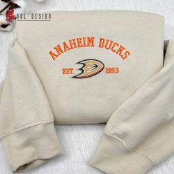 anaheim ducks embroidered sweatshirt, nhl embroidered sweater, embroidered nhl shirt, hockey embroidered hoodie