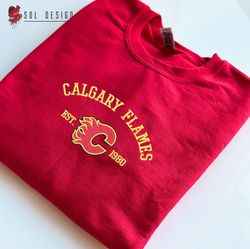 calgary flames embroidered sweatshirt, nhl embroidered sweater, embroidered nhl shirt, hockey embroidered hoodie