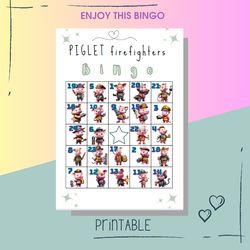 funny bingo game with numbers for kids and adults  digital instant download pdf, cute animal cartoon  printable game, 30