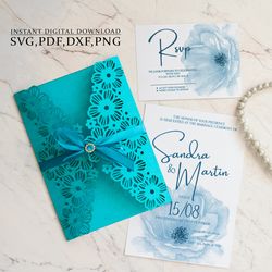 floral lace invitation template svg, wedding envelope template 5x7, for cricut, laser cut, cameo (svg dxf ai cdr)