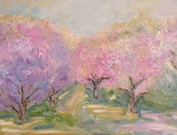 golden garden original oil painting blooming apple trees oil painting blossom wall art garden of angels oil painting