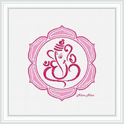 cross stitch pattern ganesha lotus monochrome pink india ethnic religion hinduism counted crossstitch patterns pdf