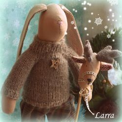 tilda bunny with deer tilda animals tilda toy gift to girlfriend to boy to son to child kids room decor handmade bunny