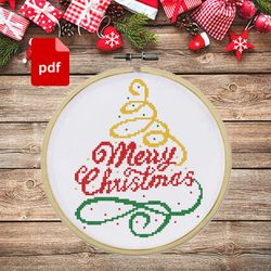 christmas cross stitch pattern, lettering cross stitch pattern, merry christmas ornaments