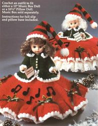 christmas caroler doll vintage crochet pattern pdf crocheted dress for 13" music box doll & 10 1/2" pillow do