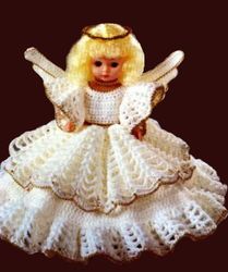christmas angel doll vintage crochet pattern pdf crocheted dress for 13" music box doll & 10 1/2" pillow do