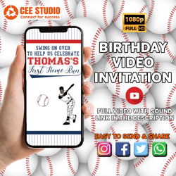 baseball invitation first birthday party video animated invitation with photo