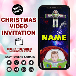 buzz lightyear animated video invitation for birthday party, buzz lightyear video invitation digital, new design 2023