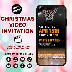 basketball birthday party video invitation nba video invite, basketball evite, sports birthday party, basketball theme