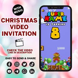 super mario invitation, super mario birthday video invitation, super mario animated video, super mario custom invite