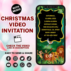 lion king invitation, lion king birthday invitation, lion king video invitation, jungle birthday invitation