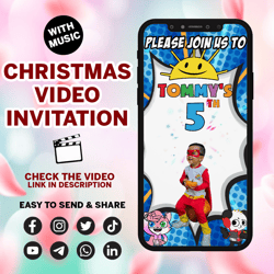ryan's world video invitation, personalized animated invitation, ryan's world digital invitation
