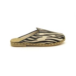 women's zebra print fur leather slippers