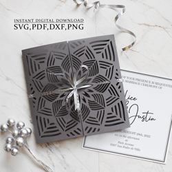 wedding invitation template svg, mandala ornament pattern 6x6 envelope for cricut, laser cut, papercut, cameo svg