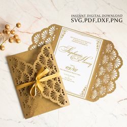 wedding invitation template svg, classic ornament pattern 5x7 envelope for cricut, laser cut, papercut, cameo svg