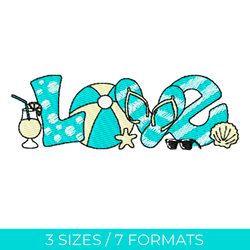 beach love, embroidery file, pes embroidery designs, machine embroidery design, beach embroidery, summer embroidery