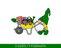 garden gnome, machine embroidery, garden embroidery design, flowers embroidery, jef embroidery, spring embroidery