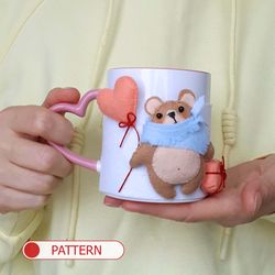 eco-friendly cup cozy felt sewing pattern , coffee cup cozy , bear felt cup sleeve gift for teacher