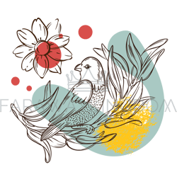 LENTIL ON BRANCH Flower Collage Sketched Bird Packaging Art