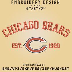 chicago bears embroidery design, nfl logo embroidery files, nfl bears, machine embroidery pattern, digital download