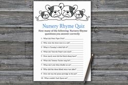 bulldog nursery rhyme quiz baby shower game card,dog baby shower games printable,fun baby shower activity-339