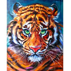 tiger painting original wild animal artwork oil on canvas 16x20 inch wildlife wall art