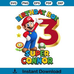 super mario 3rd birthday party shirt design for boy png files