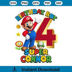 super mario 4th birthday party shirt design for boy png files
