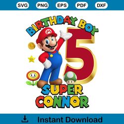 super mario 5th birthday party shirt design for boy png files