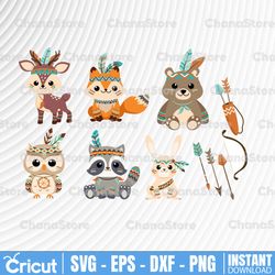 woodland tribal animals clipart - 300 dpi vectorsvg png & jpg files - cute forest animals, fox, owl, tribe clip art