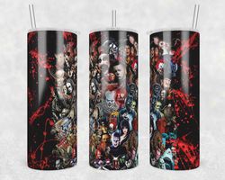 horror characters blood splattertumbler wrap, 20oz skinny tumbler, straight designs, horror halloween wrap png