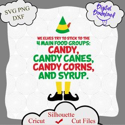 elf movie quote we elves try to stick to the 4 main food groups candy canes corn syrup svg, png, dxf, elf svg, elf shirt
