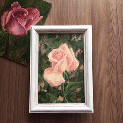 "rose" oil small painting flower stilllife original wall art picture artwork floral