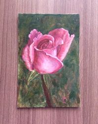 "rose" oil small painting flower stilllife original wall art picture artwork floral