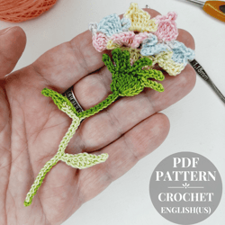 crochet pattern flower with leaves, flower applique, crochet motif, flower crochet pattern, crochet applique