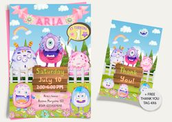 girl monster birthday invitation