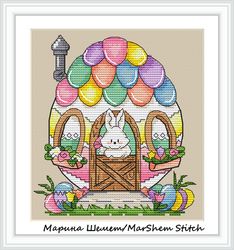 easter bunny's house cross stitch pattern