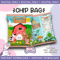 farm boy chip bag, printable birthday party, instant download, farm boy chip bag digital printable, not editable