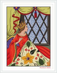 queen with stitching cross stitch pattern