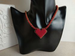 red heart necklace pendant bright summer beaded