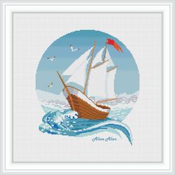 cross stitch pattern sea sailboat sailing ship silhouette monochrome marine sailor captain counted crossstitch patterns