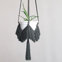 hanging planter indoor macrame cotton rope garden decor - boho pot plant hammock hanging basket