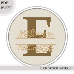 monogram cross stitch pattern. diy. letter e cross stitch. name cross stitch pattern.