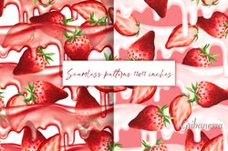 strawberry with cream. seamless patterns