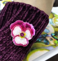 pansy jewelry, brooch beaded, boutonniere, violet pin, flower brooch, pansy flower gift