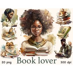 bookworm watercolor graphics | book lover clipart