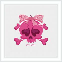 cross stitch pattern sugar skull bow silhouette mexican ethnic monochrome pink halloween counted crossstitch patterns