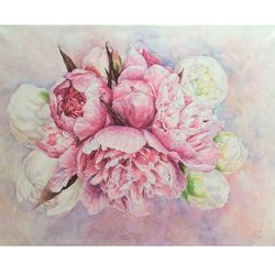 "peony fantasy", watercolor painting original wall art picture flower floral