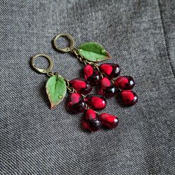 pomegranate seed earrings fruit earrings realistic pomegranate food jewelry goblincore earrings sister gift best gifts