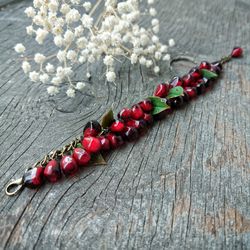 pomegranate seed bracelet realistic garnet jewelry best handmade gifts beaded bracelet bracelet femme botanical jewelry